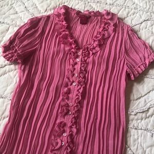 Pink Button Down Ruffle Blouse